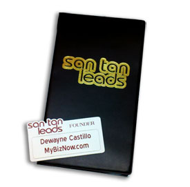 SAN TAN LEADS BUSINESS CARD BOOK AND NAME TAG